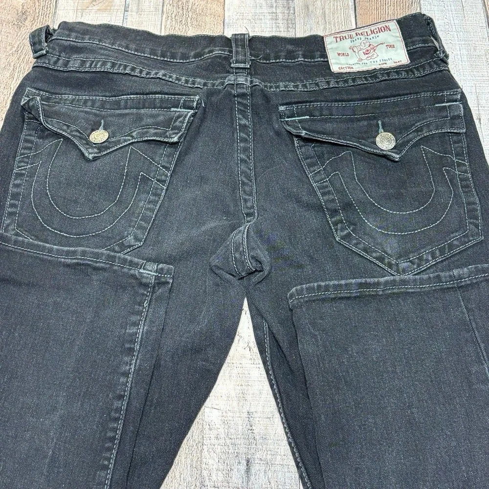 True Religion Ricky Relaxed Straight Jeans Mens 32x31 Black Dark Wash Denim
